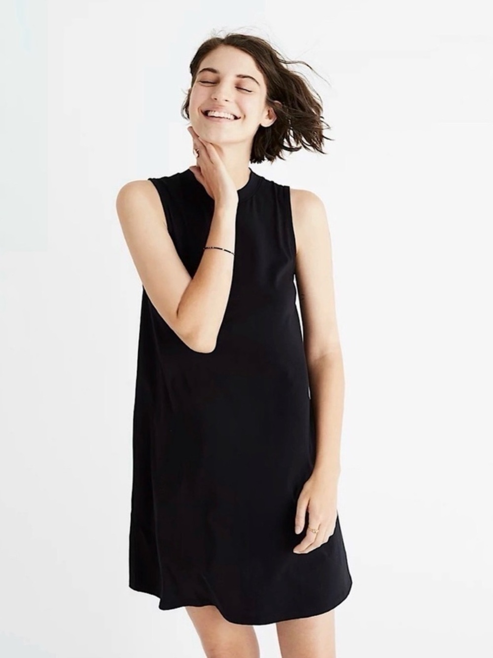 Madewell Black Jersey Knit Mock Neck Swingy Tank Dress